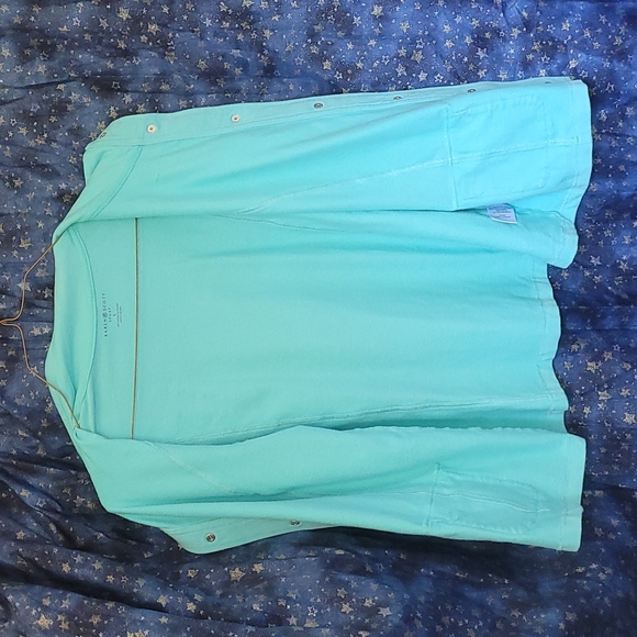 [EUC] Karen Scott Sport Aqua-Teal Snap-down Polo Jacket w/ Tab Sleeves & Pockets - Picture 7 of 12